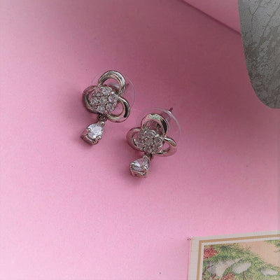 Estele Silver Plated American Diamond Monocot Flower Drop Earrings for women