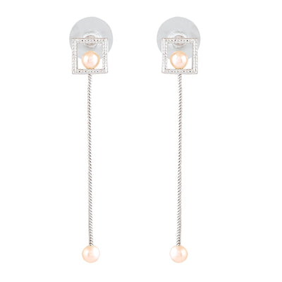 Estele Rhodium Plated Square Designer Tassel Earrings with White Pearl for Girls & Women