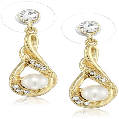 Estele Gold Plated Pearl coccoon Dangle Earrings for women