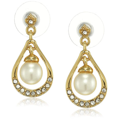 Estele Gold Plated Pearl Bulb Dangle Earrings for women