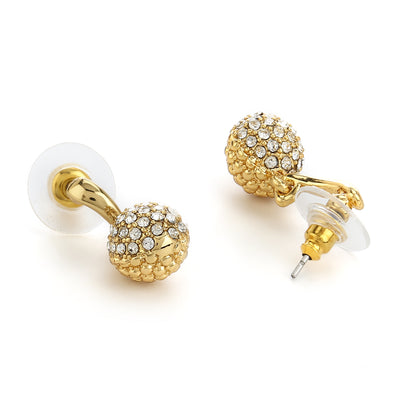 Gold Plated White Austrian Crystal Stone Round Drop Earrings