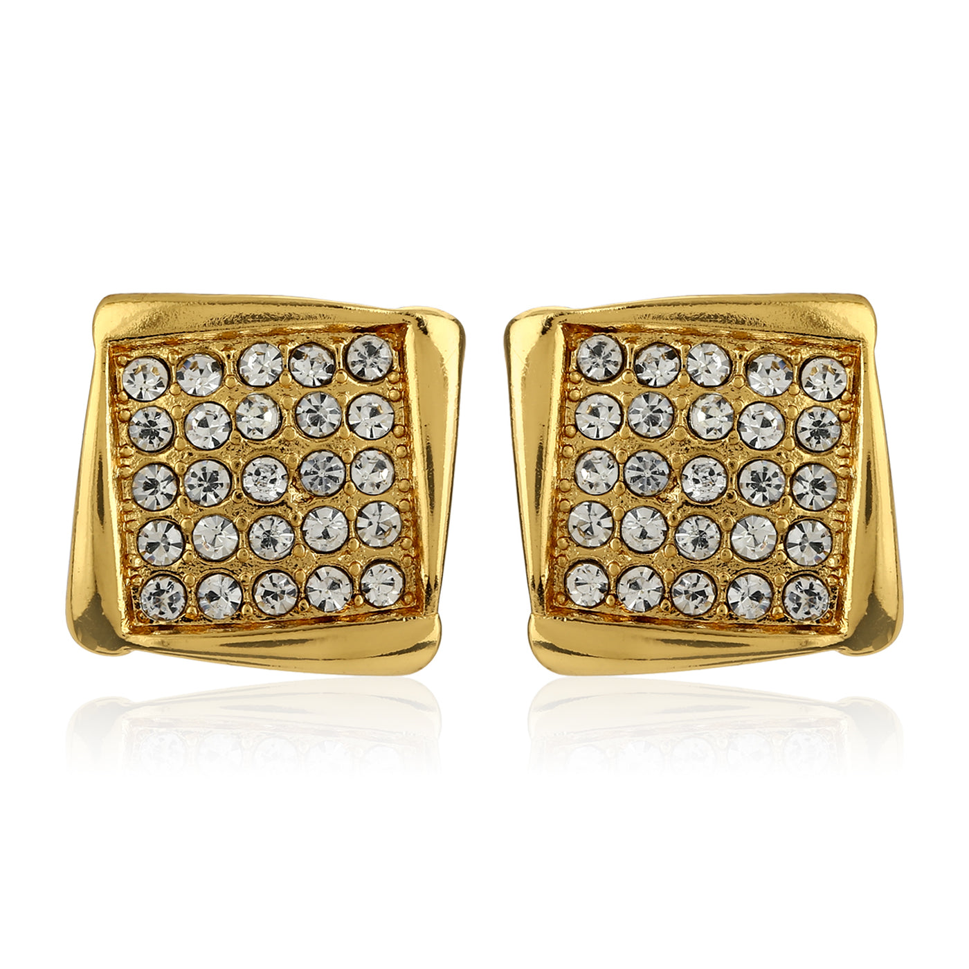 Square Shaped Stud With White Austrian Crystal Stone Earrings