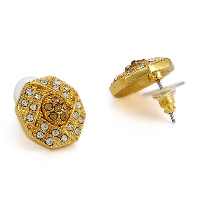 Gold Plated White Austrian Crystal Stone Round Stud Earrings For Womens