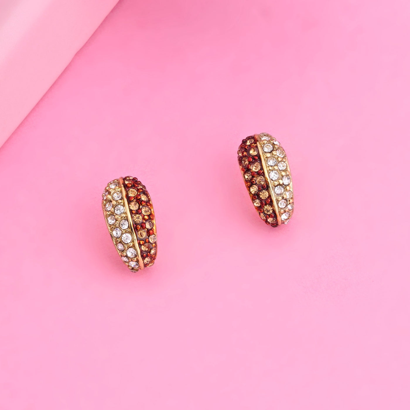 Gold Plated White Austrian Crystal Stone Stud Earrings