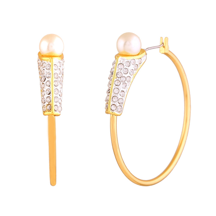 Estele Gold & Rhodium Plated Circular Hoop Earrings with Pearl & Crystals for Girls & Women