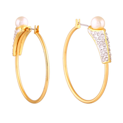 Estele Gold & Rhodium Plated Circular Hoop Earrings with Pearl & Crystals for Girls & Women