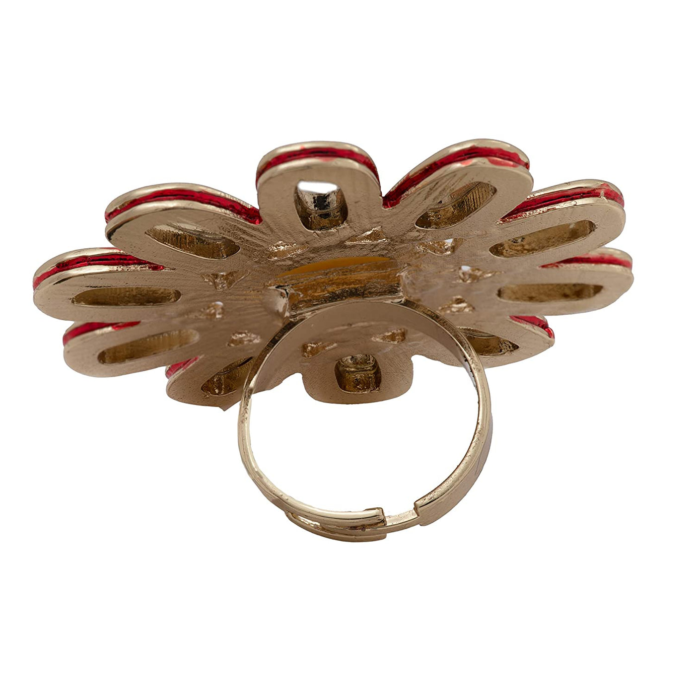 Designer polki Kundan adjustable ring with cream pearl for women