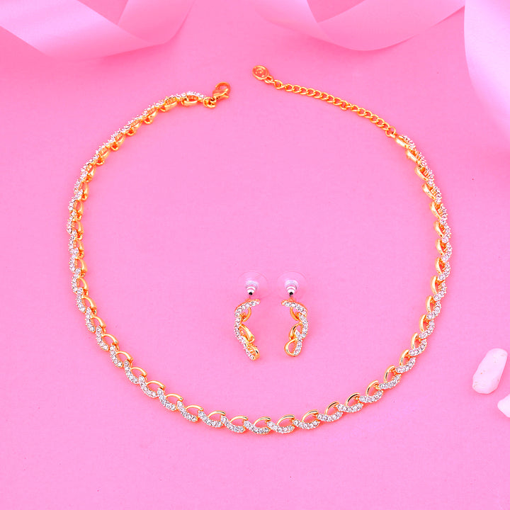 Estele Gold Plated Sparkling Necklace Set with Austrian Crystals for Women