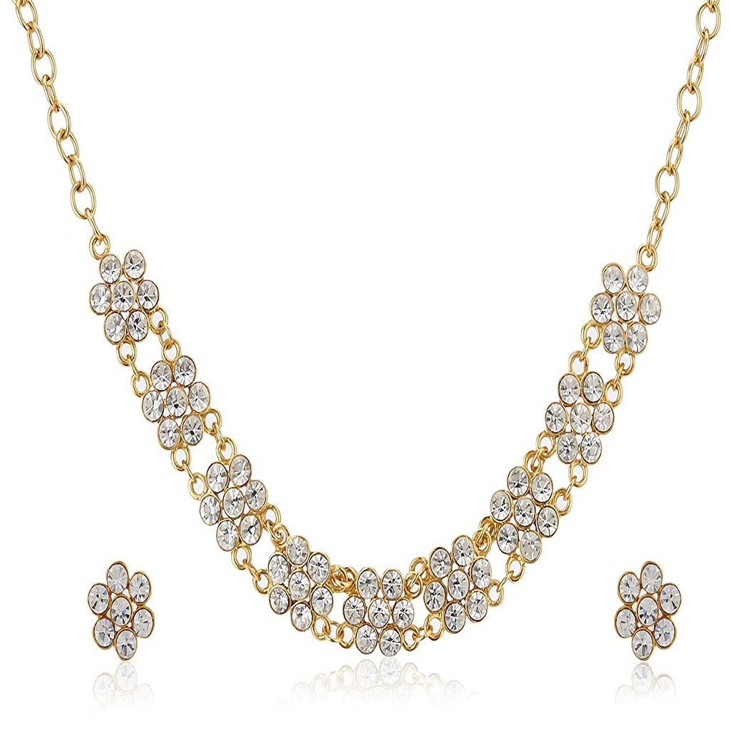 Estele 24 Kt Gold Plated Geometric Shape Austrian Crystal Necklace Set for Women