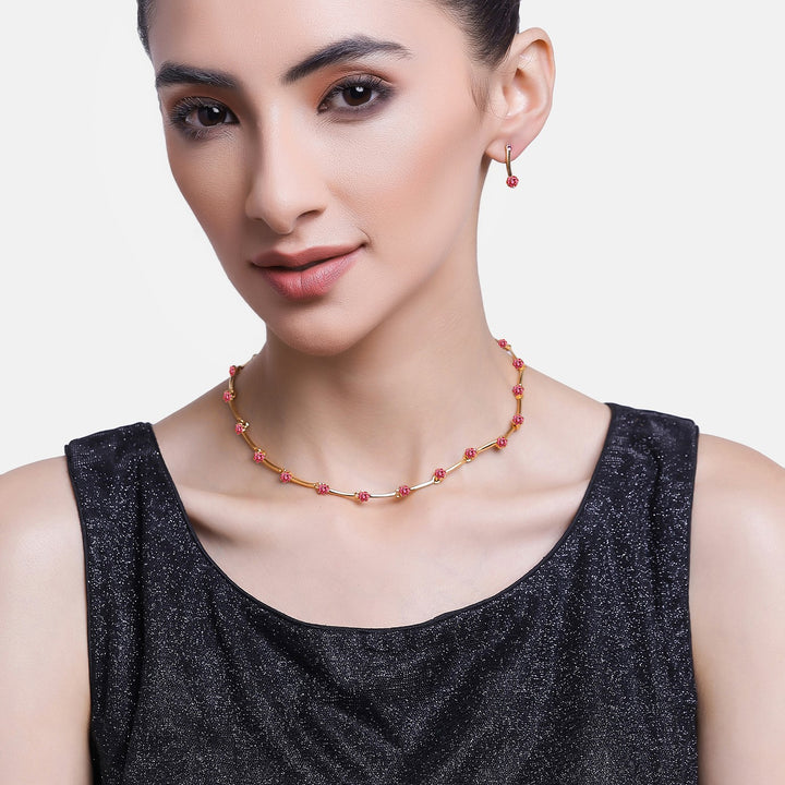 Estele Rose Gold plated Flower Designer Necklace Set with Austrian Crystals for Women