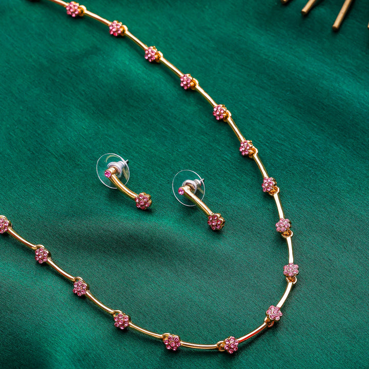 Estele Rose Gold plated Flower Designer Necklace Set with Austrian Crystals for Women