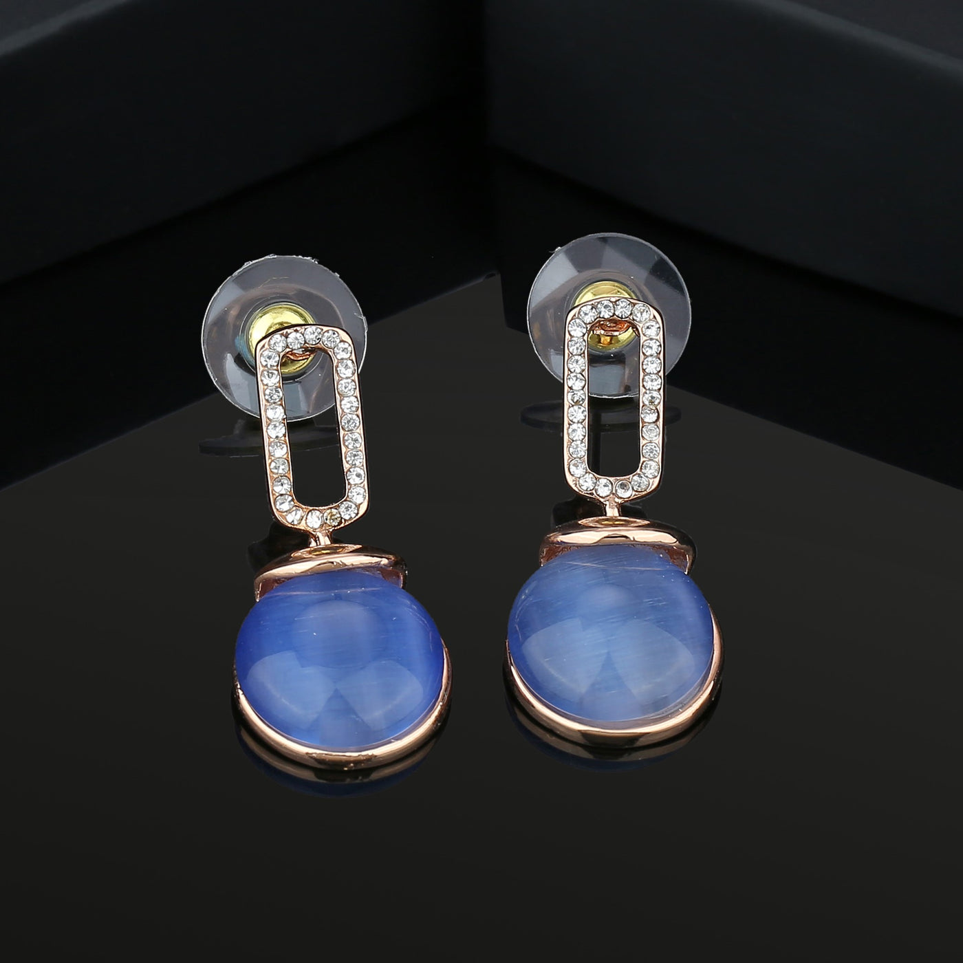 Estele Silver Plated Blue monalisa studded Drop Earrings for women