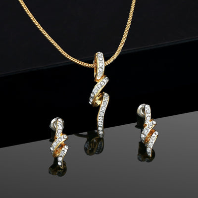 Estele 24 KT Gold Plated Austrian Crystal Twirl Drop Chain Pendant Set for Women / Girls