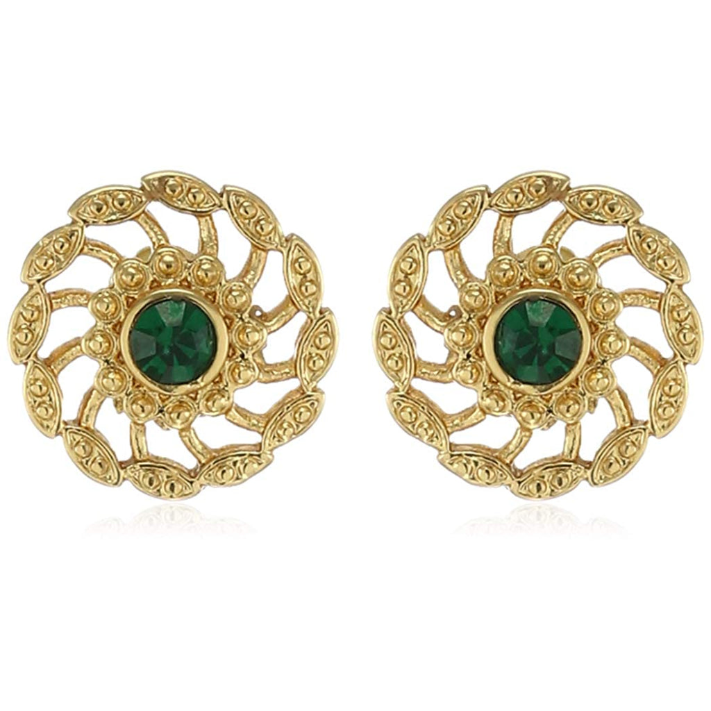 Estele  Gold and Silver Plated Green Chakra Stud Earrings for women