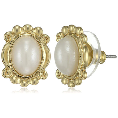 Estele  Gold Plated Pearl Oval Stud Earrings for women