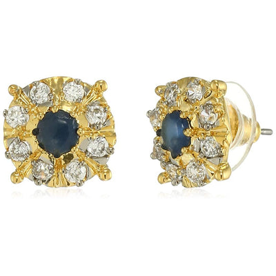 Estele Gold Plated Blue American Diamond Round Shaped Earrings for Women