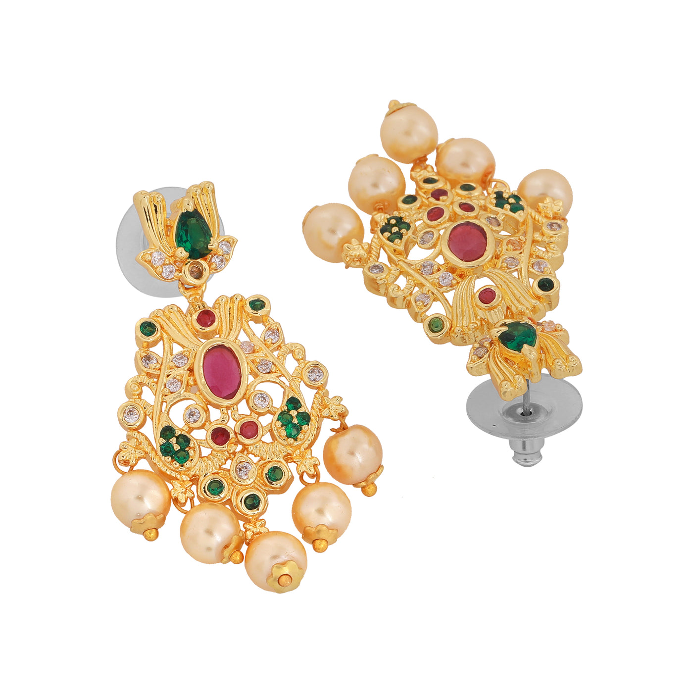 Estele Gold Plated CZ Magnificent Designer Earrings with Pearls for Women