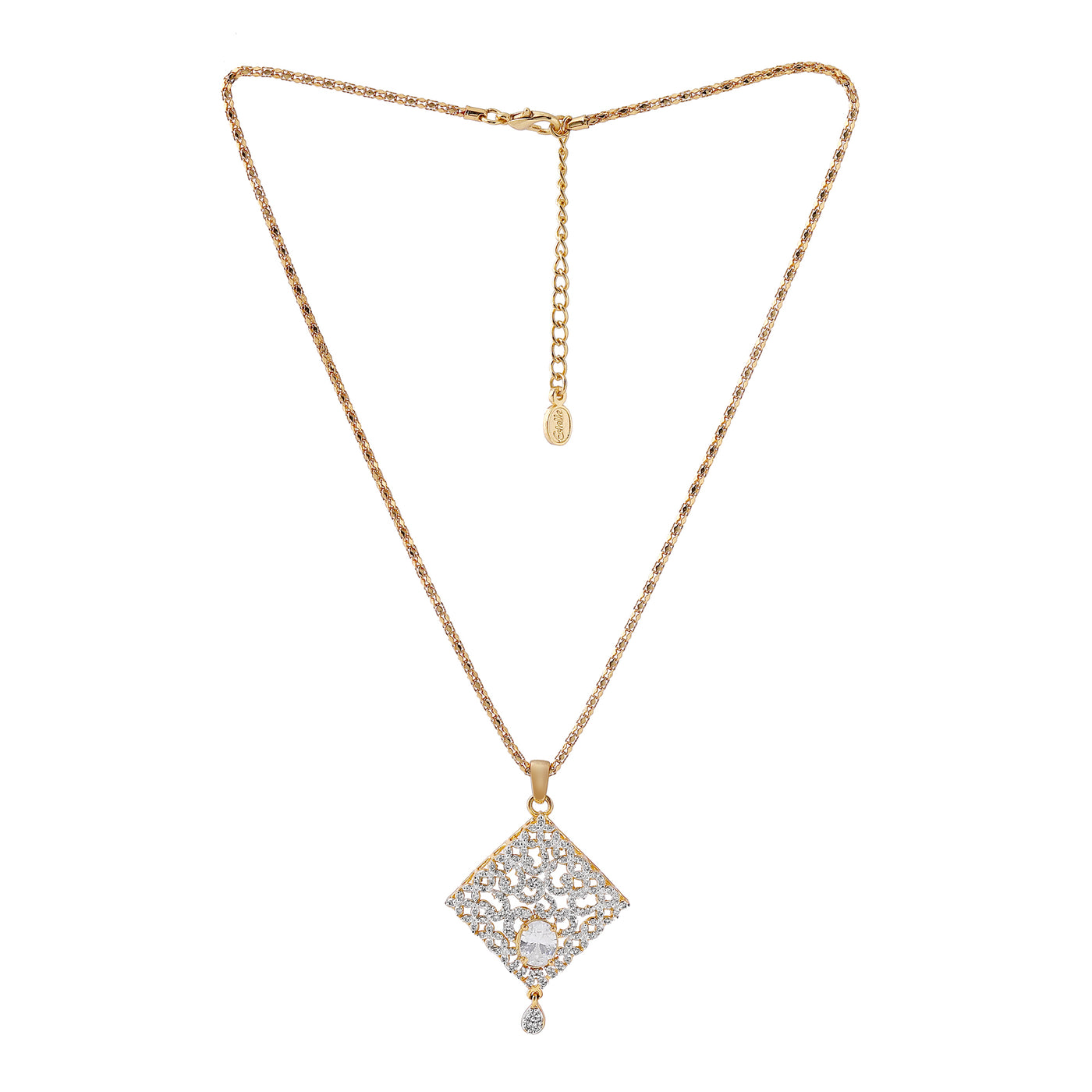 Estele Gold Plated Square Shaped American Diamond Necklace for Women