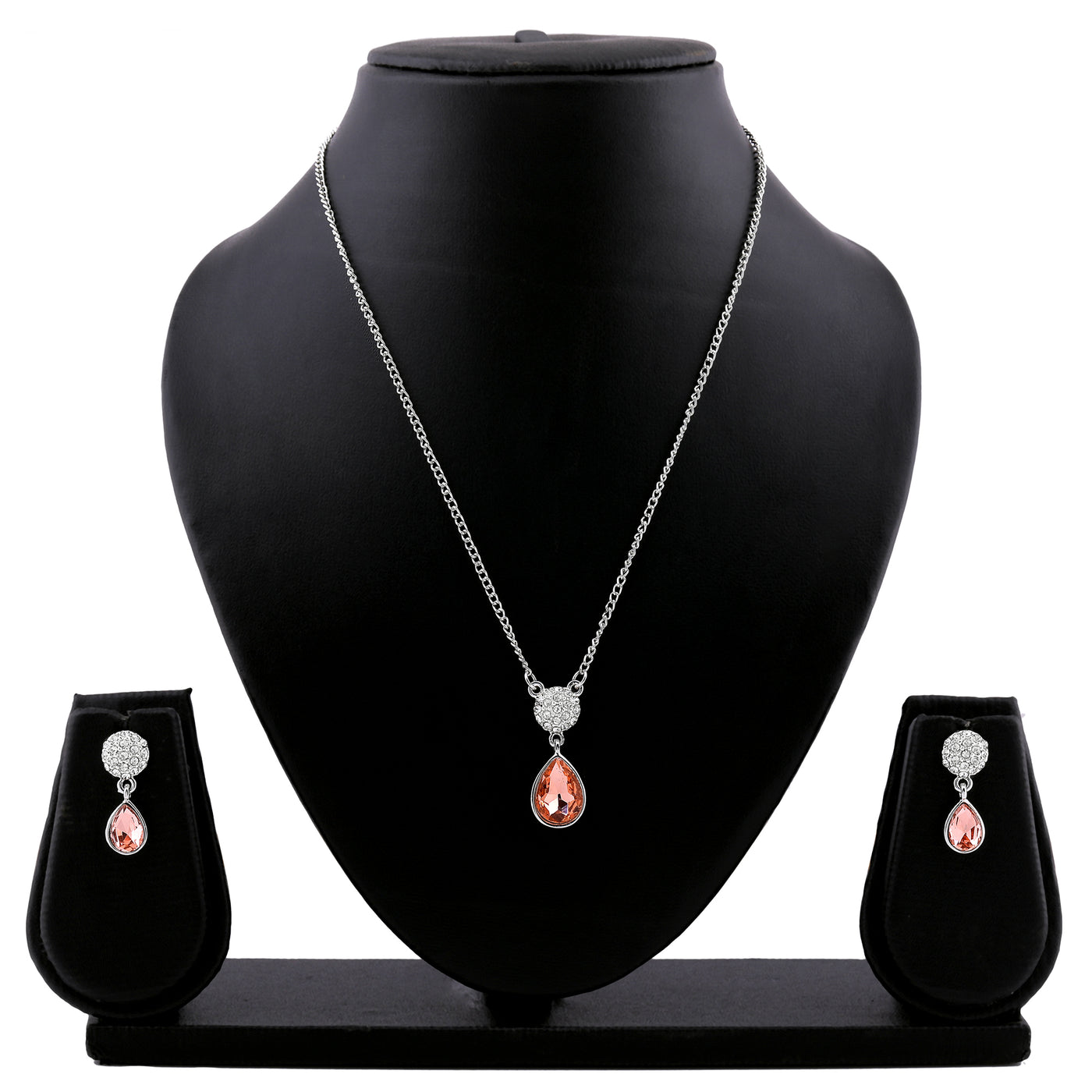 Estele - Rhodium Plated Champagne stone pendant set for women