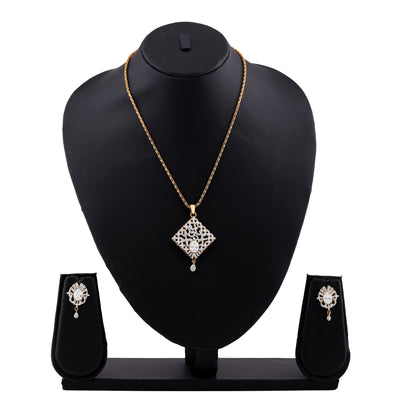 Estele Gold Plated Square Shaped American Diamond Necklace for Women