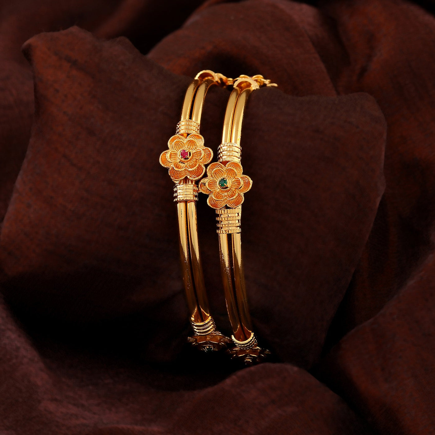 Estele Gold Plated Floral Pattern Designer Bangles for Women