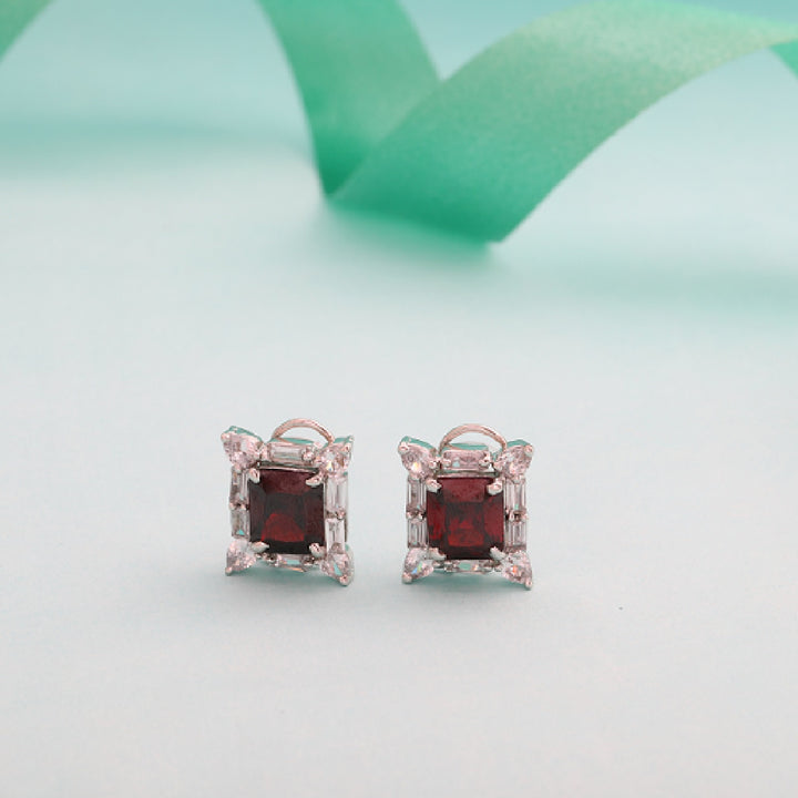 Estele Non-Precious Metal Gold and Silver Plated American Diamond Ruby Stud Earrings for Girls