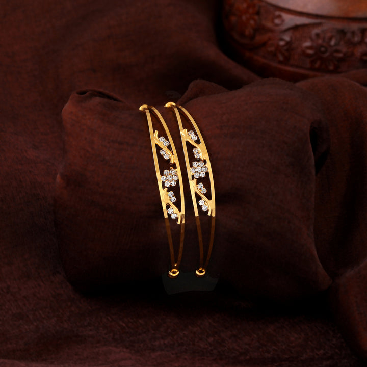 Estele Gold Plated Blooming Designer Bangle with Crystals for Women