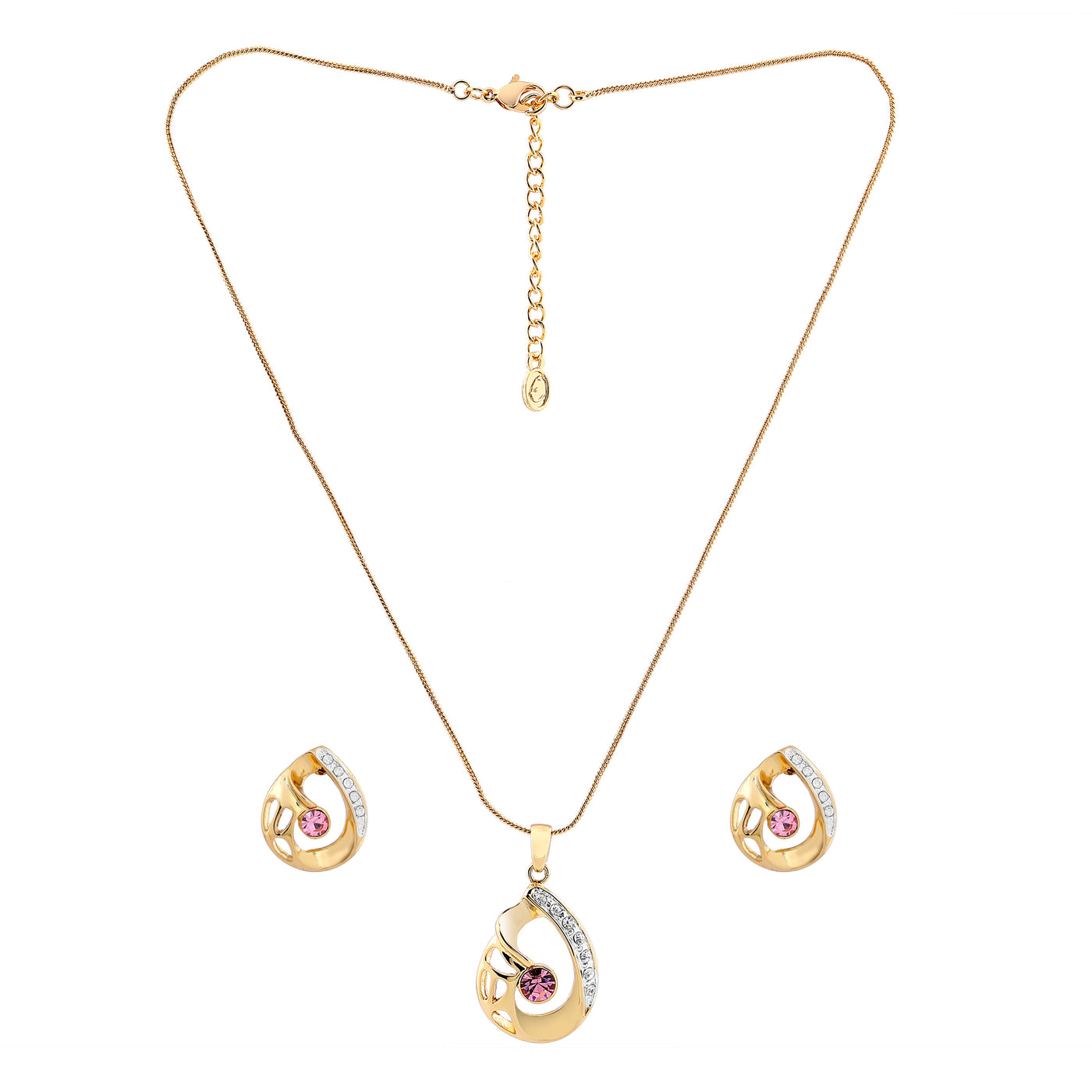 Estele 24 Kt Gold and Silver Plated Loop with Austrain Crystal Necklace Set for Women