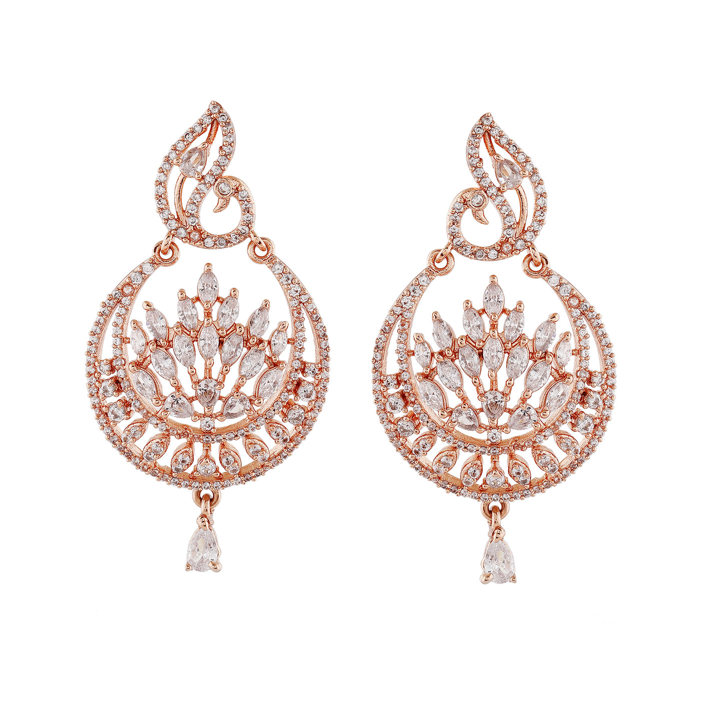 Estele Rose Gold Plated CZ Gorgeous Peacock Designer Earrings for Women