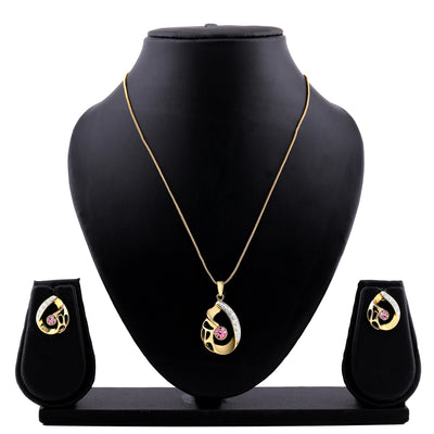 Estele 24 Kt Gold and Silver Plated Loop with Austrain Crystal Pendant Set for Women