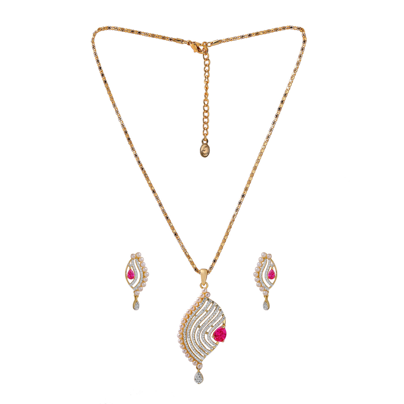 Estele - 24 KT Gold plated Pendant Set with Austrian Crystals and Ruby stones