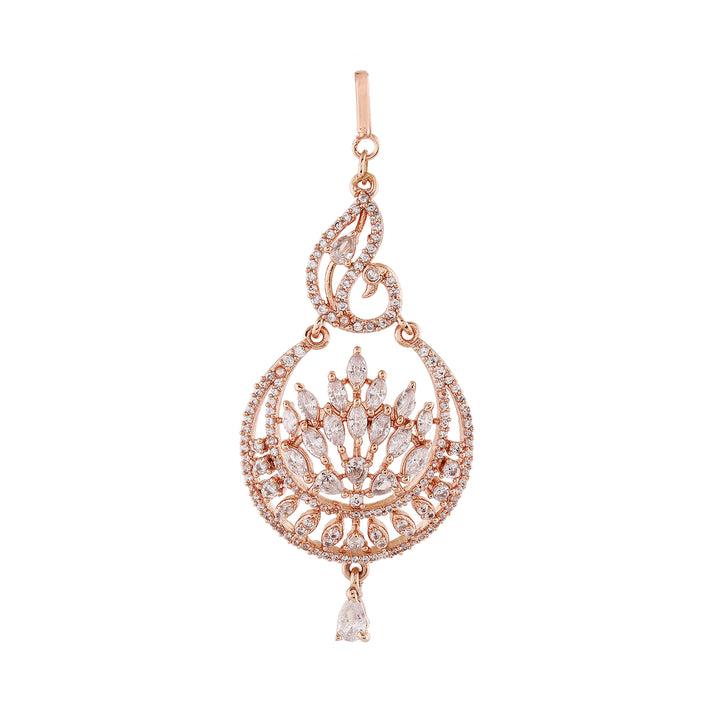 Estele Rose Gold Plated CZ Peacock Designer Maang Tikka for Women
