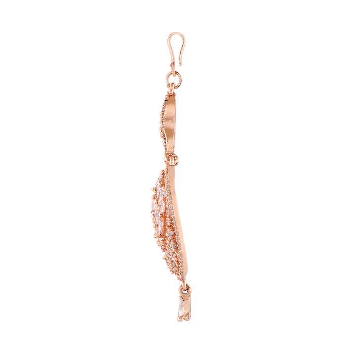 Estele Rose Gold Plated CZ Peacock Designer Maang Tikka for Women