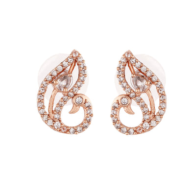 Estele Rose Gold Plated CZ Opulent Peacock Designer Stud Earrings for Women