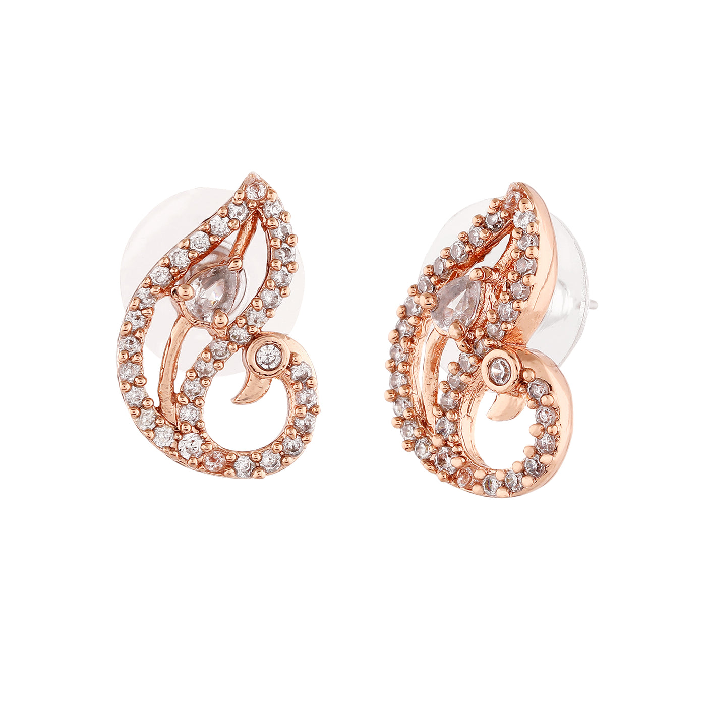 Estele Rose Gold Plated CZ Opulent Peacock Designer Stud Earrings for Women