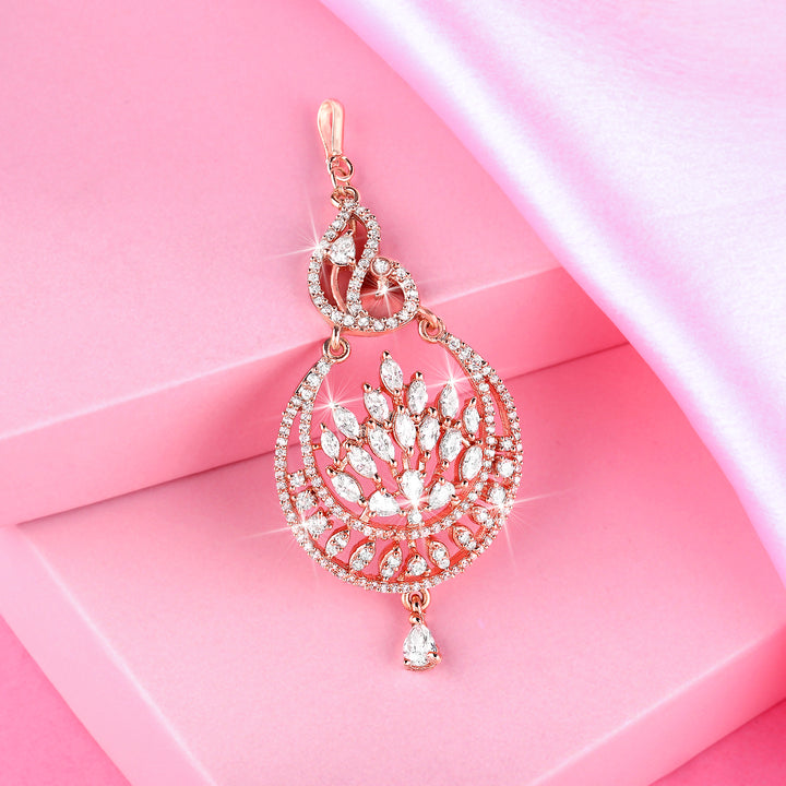 Estele Rose Gold Plated CZ Peacock Designer Maang Tikka for Women