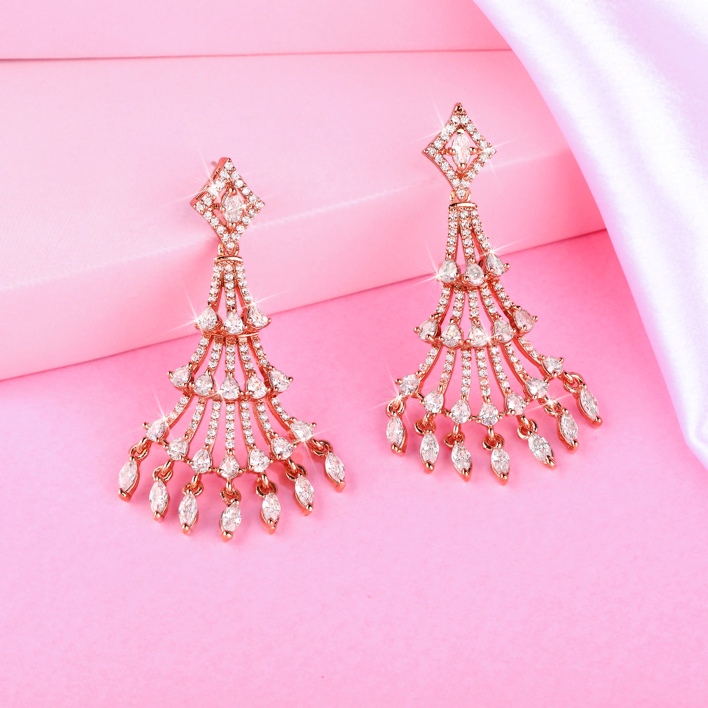 Estele Rose Gold Plated CZ Shimmering Earrings for Women