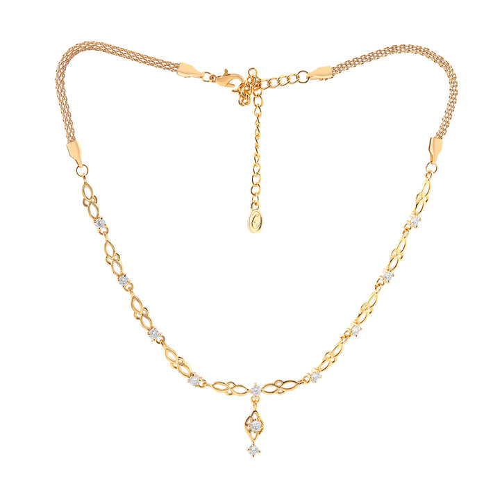 Estele 24 Kt Gold Plated American Diamond Flower Drop Necklace Set for Women