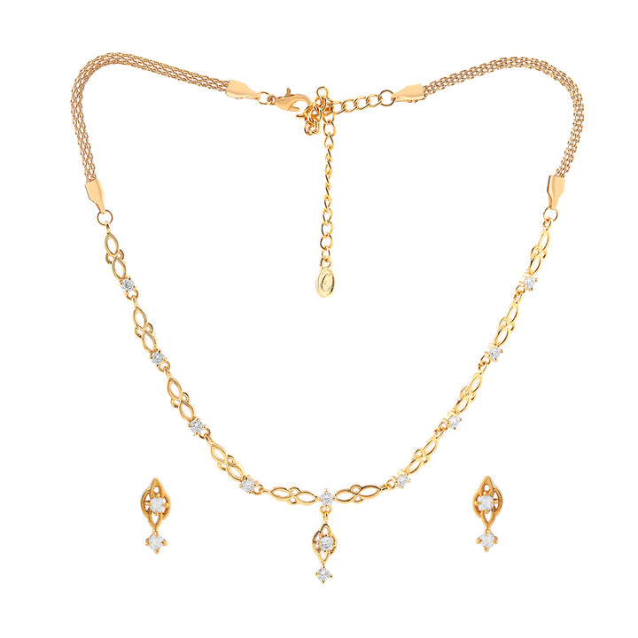 Estele 24 Kt Gold Plated American Diamond Flower Drop Necklace Set for Women