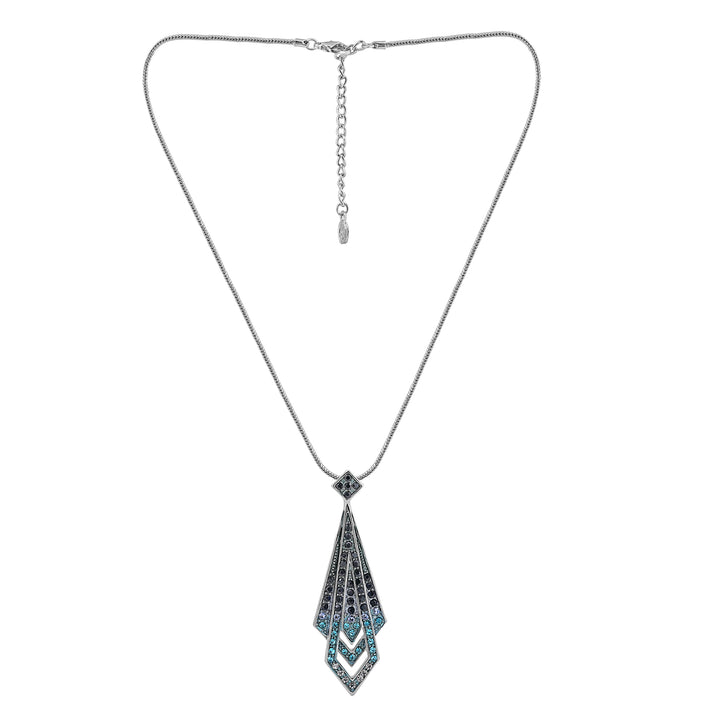 Estele Rhodium Plated Blue Tie Chain Necklaces