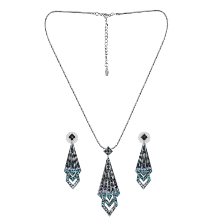 Estele Rhodium Plated Blue Tie Chain Necklaces