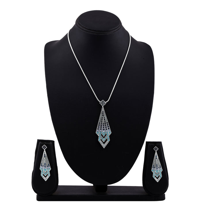 Estele Rhodium Plated Blue Tie Chain Necklaces