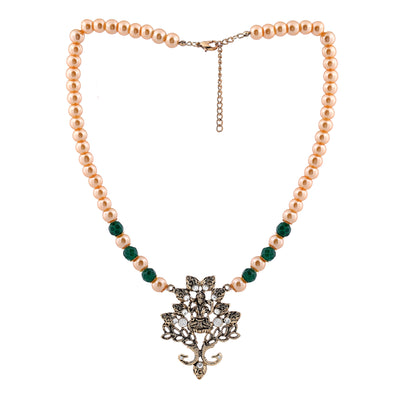 Estele Gold Plated Traditional Laxmi Designer Necklace Set with Green Beads & Pearls for Women