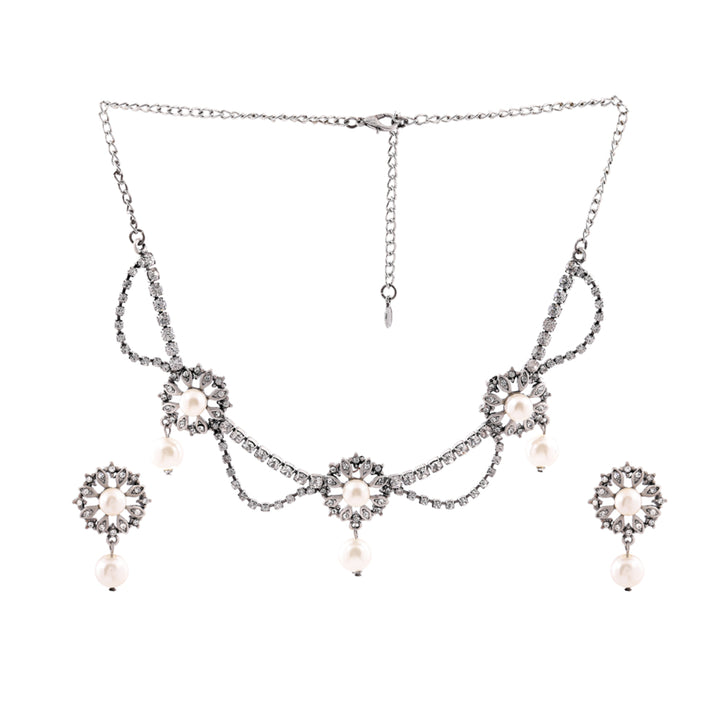 Estele Rhodium Plated Trendy CZ Diamond Designer Necklace Set for Women