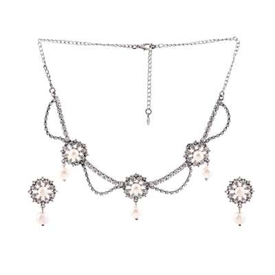Estele Rhodium Plated Trendy CZ Diamond Designer Necklace Set for Women