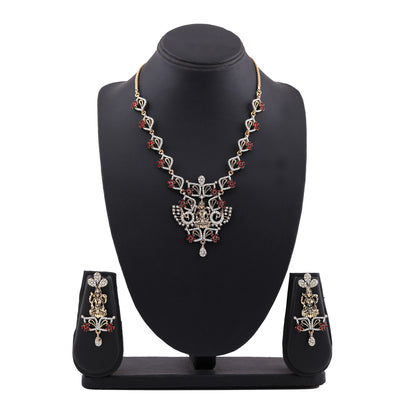 Estele Gold Plated Antique Shimmering Laxmi Drop Jewellery Necklace Set with Austrian Crystals & Ruby Stones for Women