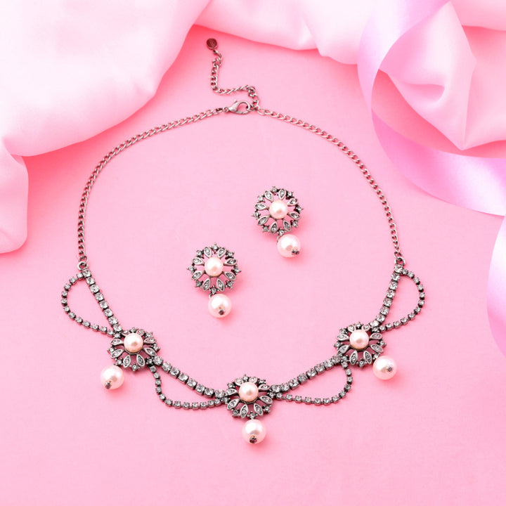 Estele Rhodium Plated Trendy CZ Diamond Designer Necklace Set for Women