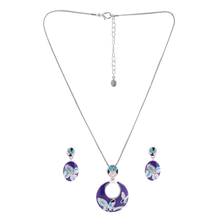 Estele - Beautiful Purple and Blue Enamel Butterfly Pendant Set