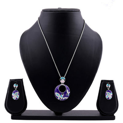 Estele - Beautiful Purple and Blue Enamel Butterfly Pendant Set