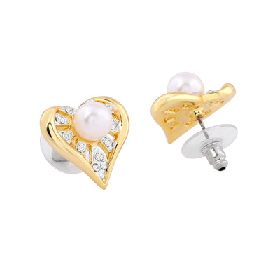 ESTELE - Valentine Special - Stylish Gold and Silver plated Blissful Pearl Heart Necklace